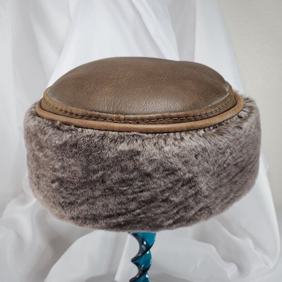 Ricardo BH Brown Leather Aviator Hat With Faux Fur Lining Elmer Fudd Ear flaps - Picture 8 of 16